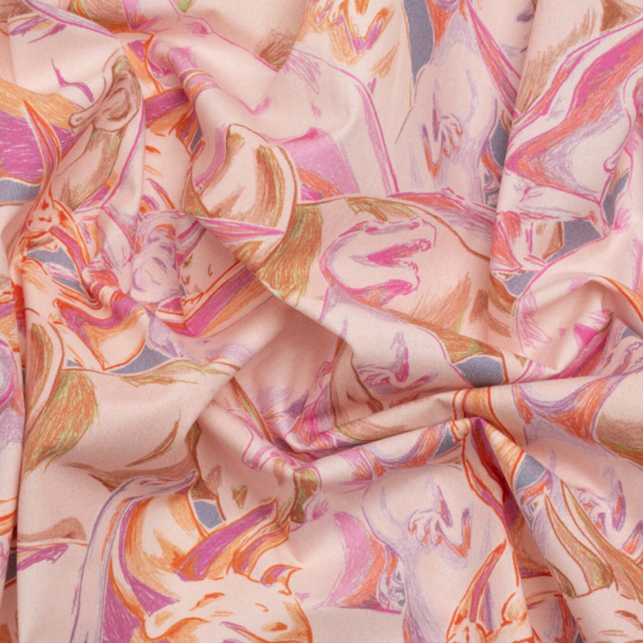 1 Yard Stretch Cotton Poplin Fabric Pink Dinosaur Print for Fun Apparel and Crafts